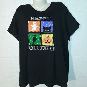 Happy Halloween Women's Plus Size 3X Black Halloween T-Shirt Cute Festive Top